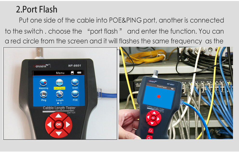 Máy NF8601 đo độ dài cáp - Định vị lỗi Cáp RJ45/RJ11/BNC với chức năng PING, POE