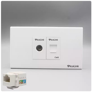 Bộ Wallplate Cat6 + Nhân Tivi + mặt 2 cổng ( 1 nhân mang + 1 Nhân tivi + 1 mặt )