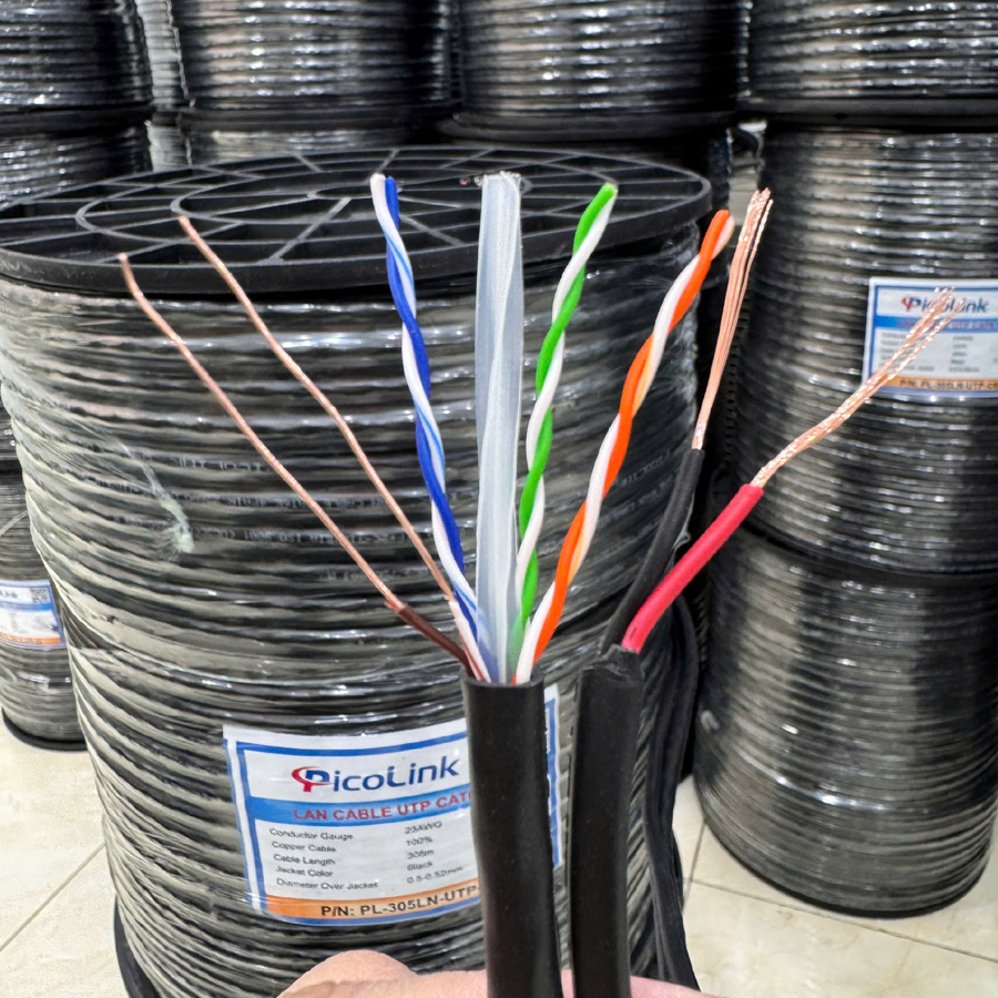 Dây mang, Cáp mạng CAT6 UTP Liền nguồn +2C lõi đồng mã P/N: PL-305LN-UTP-C6