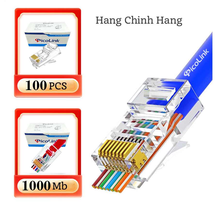 Hạt mạng Cat 5, Cat 6 PicoLink chính hãng xuyên thấu RJ45 PN: PL19156