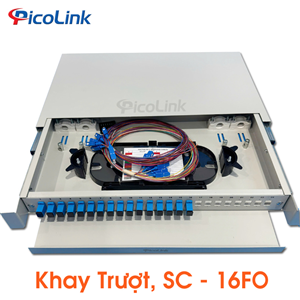 Hộp phối quang, 16FO, Khay trượt Chuẩn SC lắp tủ rack 19, Picolink PL-16TFO-SC