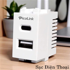 Nhân sạc điện thoại USB và Type-C âm tường Picolink PL-1USB-1TC