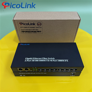 Switch Quang 8 Port SFP GE + 2 Port RJ45 10/100/1000M, Picolink PL-8SFP2L-1000M